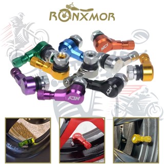 Ronxmor ก้านวาล์วยางรถจักรยานยนต์ CNC อลูมิเนียม มุม 90 องศา 9 สี ติดตั้งง่าย สําหรับขอบล้อ 2 ชิ้น