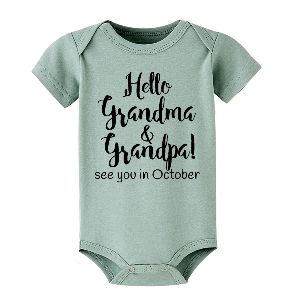 ชุดจั๊มสูทแขนสั้น ผ้าฝ้าย ลาย Hello Grandma and Grandpa เหมาะกับของขวัญ สําหรับเด็กวัยหัดเดิน