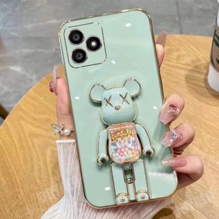 เคสโทรศัพท์มือถือ ซิลิโคนนุ่ม ลายหมีน่ารัก 3D พร้อมขาตั้งพับได้ สําหรับ Realme C51 C53 11 Pro Plus Pro+ 4G 5G