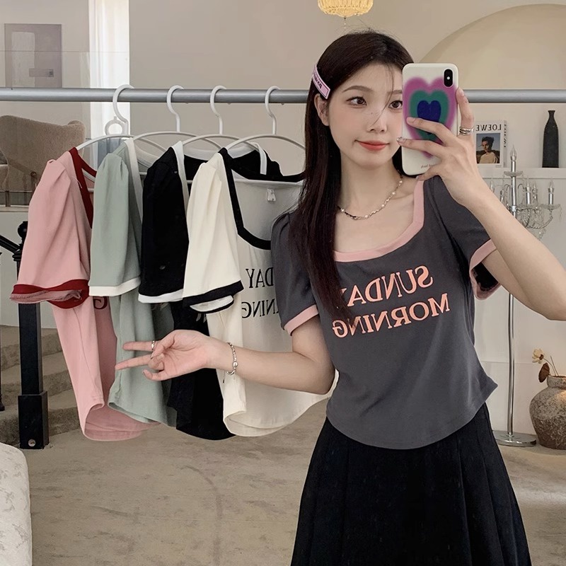 【Tshirt Oversized】เสื้อยืดแขนสั้น คอสี่เหลี่ยม พิมพ์ลาย พลัสไซซ์ สไตล์เกาหลี (40-100 กก.)