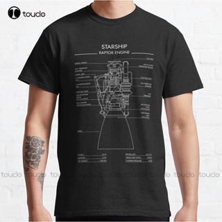 เสื้อยืด แขนสั้น พิมพ์ลาย Raptor Engine ขนาดใหญ่ สําหรับผู้ชาย Starship (ลายฉลุสีขาว - ไม่มีพื้นหลัง) เสื้อยืดคลาสสิก ชุดเดรสเชิ้ต ผู้ใหญ่ เลือกลายได้