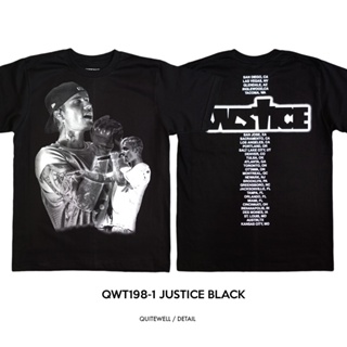 [S-5XL]QWT198-1 JUSTICE BOOTLEG เสื้อยืดสีดำ