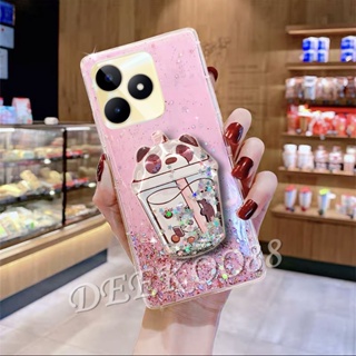 เคสโทรศัพท์มือถือ ลายการ์ตูนหมีชานมน่ารัก พร้อมขาตั้ง สําหรับ Realme C53 C55 NFC 10T 10 Pro+ Pro 5G Coca-Cola Edition 4G Plus 2023 RealmeC53