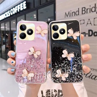 เคสโทรศัพท์มือถือแบบนิ่ม ใส แต่งกลิตเตอร์ เลื่อม คริสตัล ผีเสื้อ สําหรับ Realme C53 C55 NFC 10T 10 Pro+ Pro 5G Coca-Cola Edition 4G Plus