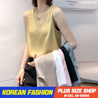 Plus size tanktop❤ เสื้อกล้ามสาวอวบ ไซส์ใหญ่ ผู้หญิง ผ้าชีฟอง ทรงหลวม คอวี ฤดูร้อน สไตล์เกาหลีแฟชั่น