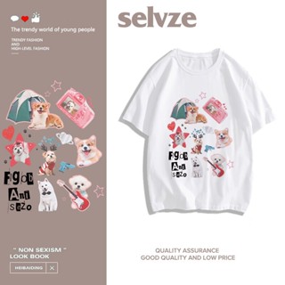 SELVZE （พร้อมส่งจากกทม มาถึงใน 3วัน）ผ้าฝ้ายแท้ เสื้อยืดแขนสั้นพิมพ์ลายการ์ตูนลำลอง A2177