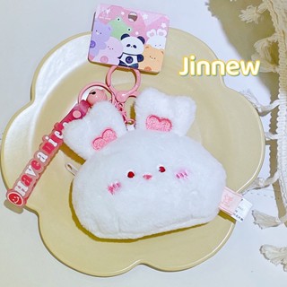 Jinnew พวงกุญแจ จี้ตุ๊กตาการ์ตูนสัตว์ยิ้มน่ารัก สําหรับเก็บหูฟัง กระเป๋าใส่เหรียญ