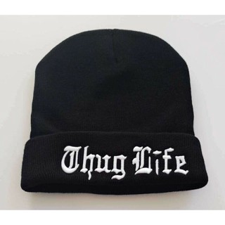 Thug Life หมวกบีนนี่ ผ้าถัก สไตล์พังก์ ฮิปฮอป ให้ความอบอุ่น สําหรับฤดูหนาว