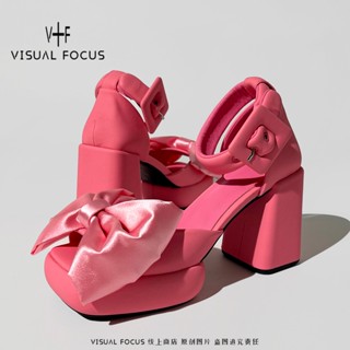 Visual Focus "Color Wear Challenge" Pink Super High Heel Sandals for Women Sweet Girlish Pumps รองเท้าบาร์บี้ ส้นสูง