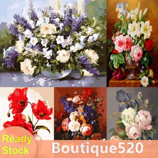 [boutique520.th] ภาพวาดสีน้ํามันบนผ้าใบ ตามตัวเลข รูปดอกไม้ DIY สําหรับตกแต่งผนัง