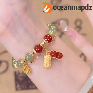 OCEANMAPDZ สร้อยข้อมือ จี้ถั่วลิสง หยกเทียม สีทอง นําโชค สไตล์จีน วินเทจ เครื่องประดับแฟชั่น สําหรับคู่รัก