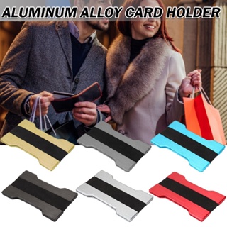 Slim Card Holder Aluminum Alloy Anti Theft Wallet Cash Strap RFID Blocking