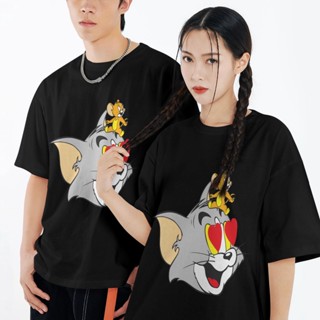 เสื้อ ทอมแอนด์เจอร์รี ทรงหลวม Tom and Jerry  แฟชั่นคู่รัก พิมพ์ลายการ์ตูน แขนสั้นคอกลม cotton ผู้ชายและผู้หญิงสามารถใส่