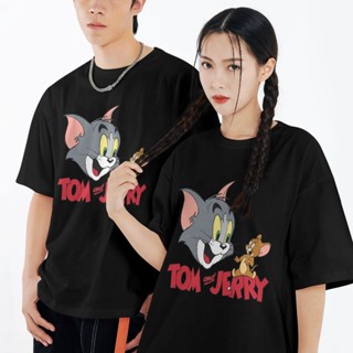 เสื้อ ทอมแอนด์เจอร์รี ทรงหลวม แฟชั่นคู่รัก พิมพ์ลายการ์ตูน cotton Tom and Jerry แขนสั้นคอกลม ผู้ชายและผู้หญิงสามารถใส่