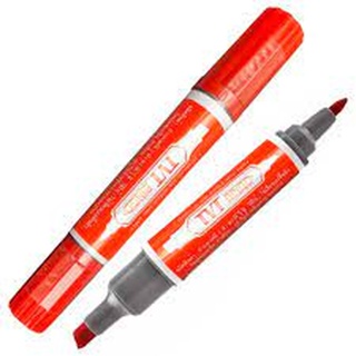 (907) TVT ปากกาเคมี 2 หัว ยกกล่อง 12 ด้าม สีแดง