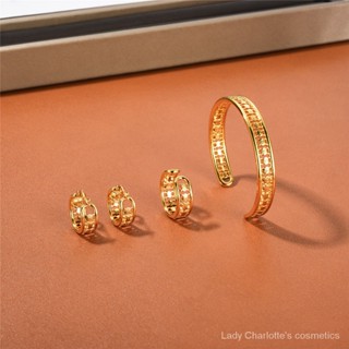 [0706]SDY European and American Arc De Triomphe Light Luxury All-Match Special-Interest Design High-Grade Circle Metal Hollow Earrings Open-Ended Bracelet Ring Elegant Sweet Cool