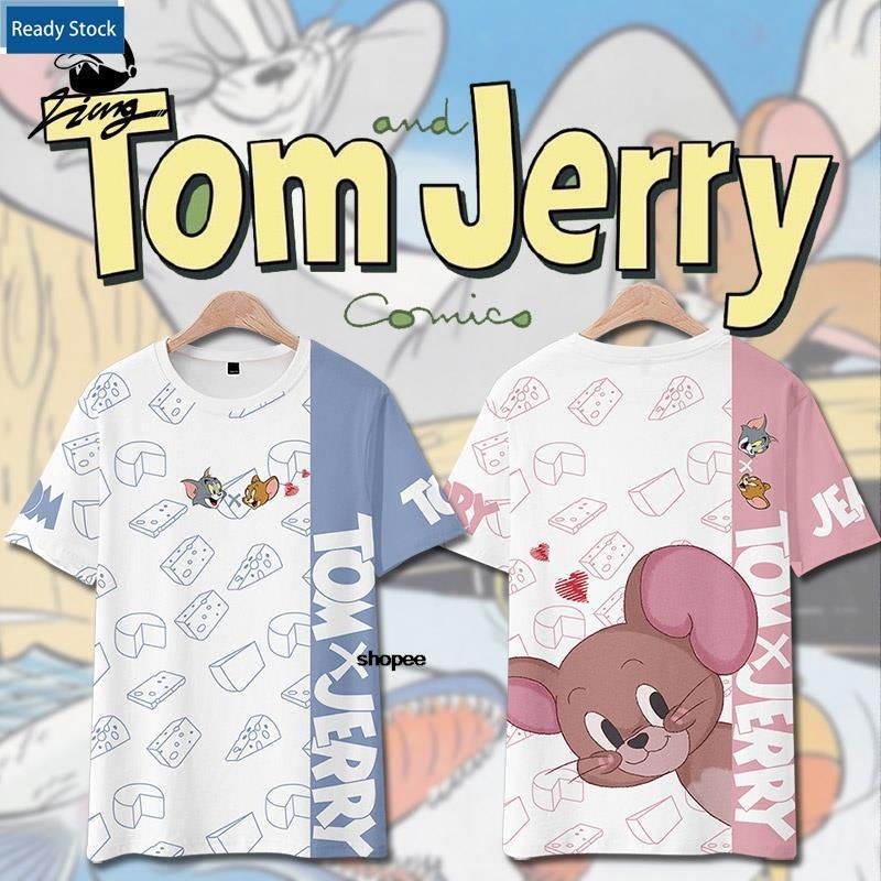 (พร้อมส่ง) เสื้อยืดแขนสั้น ทรงหลวม พิมพ์ลาย Tom And Jerry Cat And Mouse น่ารัก สําหรับคู่รัก 2024