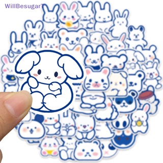 [WillBesugarT] สติกเกอร์ ลายการ์ตูนกราฟฟิติ สัตว์น่ารัก สีฟ้า สไตล์มินิมอล สําหรับติดตกแต่งแล็ปท็อป 50 ชิ้น