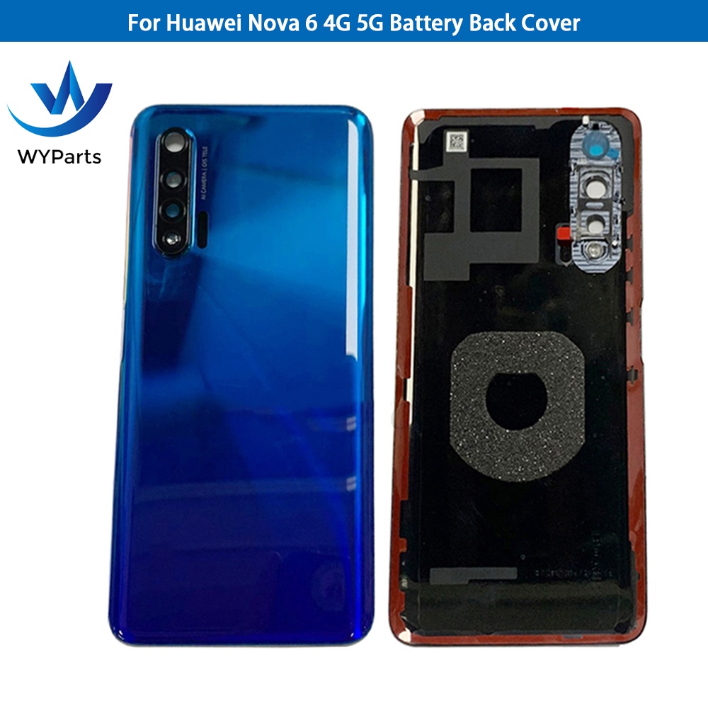 สําหรับ Huawei Nova 6 4G 5G แบตเตอรี่ ฝาหลัง กระจก ด้านหลัง เคสประตู พร้อมเลนส์กล้อง เปลี่ยนได้