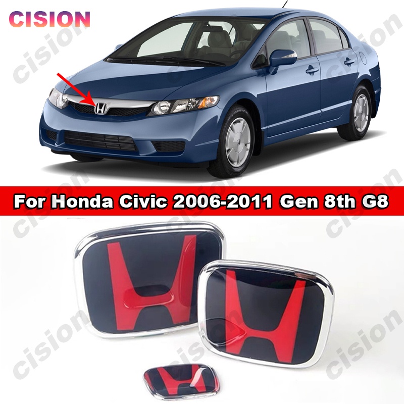 ป้ายโลโก้ 3D ด้านหน้า และด้านหลัง สีดํา สีแดง อุปกรณ์เสริม สําหรับ Honda Civic FD 2006-2011 1 ชิ้น