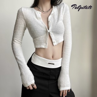 PALPITATE เสื้อยืดคาร์ดิแกนแขนยาวคอกลมแฟชั่นสลิม