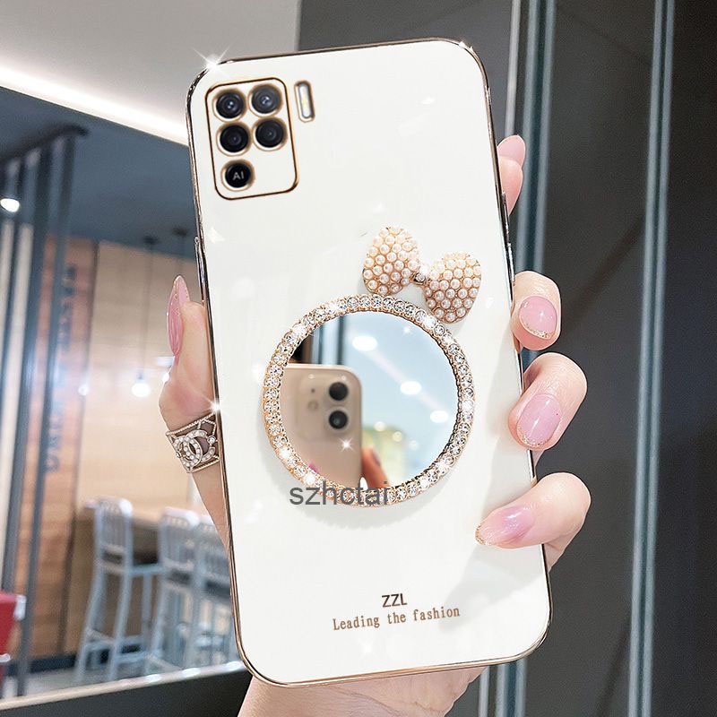 เคส oppo a94 reno 5f f19 pro หรูหรา มุก โบว์ กระจกแต่งหน้า ชุบ ซิลิโคน เคสโทรศัพท์ นิ่ม oppo a94 reno 5f f19 pro