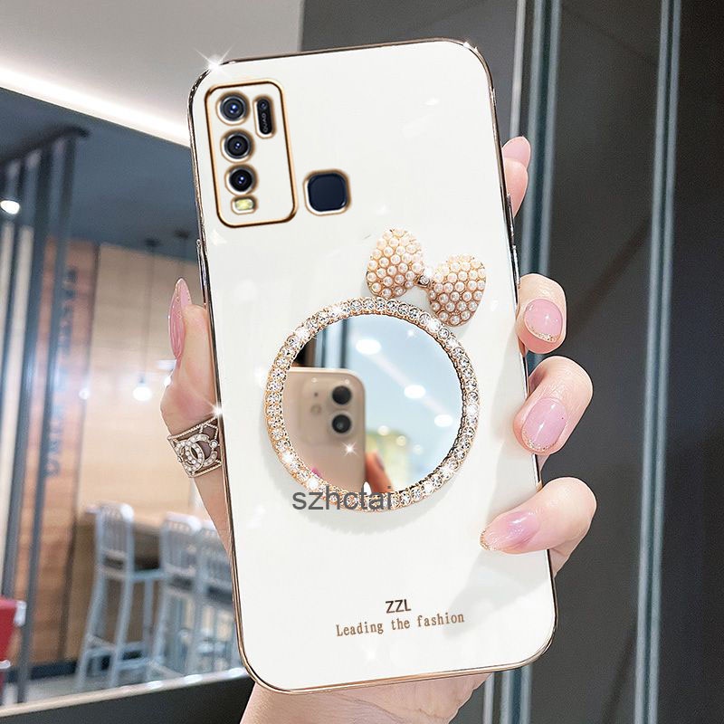 เคส vivo y30 y50 y30i หรูหรา มุก โบว์ กระจกแต่งหน้า ชุบ ซิลิโคน เคสโทรศัพท์ นิ่ม vivo y30 y50 y30i