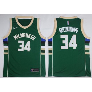 เสื้อกีฬาแขนสั้น ลายทีม NBA Milwaukee Bucks No. เสื้อกีฬาแขนกุด ลาย Antetokounmpo สีเขียว 34 260000