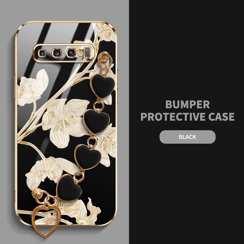 Samsung S9 Plus S10 Plus สร้างสรรค์ Bauhinia ดอกไม้ สายรัด ความรัก สร้อยข้อมือ ดีลักซ์ ชุบไฟฟ้า ซิลิโคน ป้องกันการกระแทก เคสป้องกัน