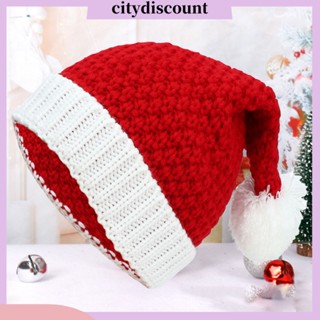 &lt;citydiscount&gt; หมวกถักไหมพรม แฮนด์เมด ลายซานตาคลอส ประดับปอมปอม สีขาว สําหรับผู้หญิง และผู้ชาย