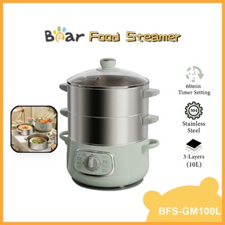 Bear เครื่องนึ่งอาหาร อเนกประสงค์ ดีลักซ์ 3 ชั้น นึ่งอาหาร / ทําอาหาร / หม้อไฟ หม้อนึ่งอาหาร สเตนเลส BFS-GM100L