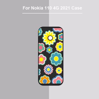 เคสโทรศัพท์ซิลิโคน TPU แบบนิ่ม ลายดอกไม้ สีดํา สําหรับ Nokia 110 4G 2021