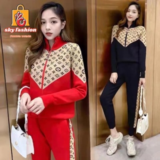 แฟชั่นพร้อมส่ง sky fashion ​ชุดเซ็ทเสื้อแขนยาว+ขายาว สไตล์เรียบง่าย TZ-025 (free size)