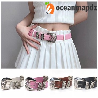 Oceanmapdz กลวง แกะสลัก หัวเข็มขัด หนัง PU หัวเข็มขัด บุคลิกภาพ เข็มขัดสีดํา สไตล์เกาหลี ผู้หญิง