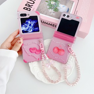 เคสโทรศัพท์มือถือ pc แข็ง ผิวด้าน กันกระแทก ลายเชอร์รี่ หัวใจ สีชมพู สําหรับ Samsung Galaxy Z Flip 5 5G Z Flip5