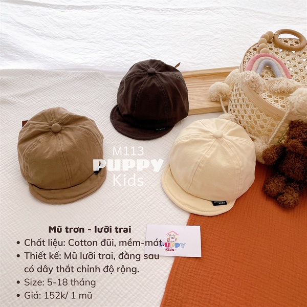 (M113🌹 ( 5-18 เดือน ) หมวกเด ็ ก (Puppy Kids🌹 Plain Caps - Caps.
