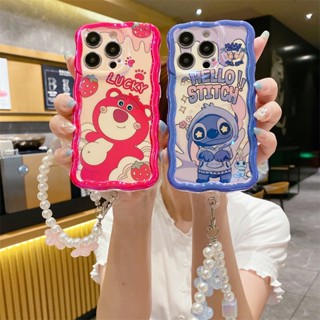 เคสโทรศัพท์มือถือ ซิลิโคน กันกระแทก ลายการ์ตูนหมีสตรอเบอร์รี่ พร้อมสร้อยข้อมือ สําหรับ Iphone 11 12 13 14promax