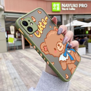 สําหรับ iPhone 11 11 Pro 11 Pro Max เคสแฟชั่น หมี บาง ฝ้า ใส ขอบสี่เหลี่ยม เคสกันกระแทก รูปแบบ ซิลิโคน ป้องกัน เคสนิ่ม