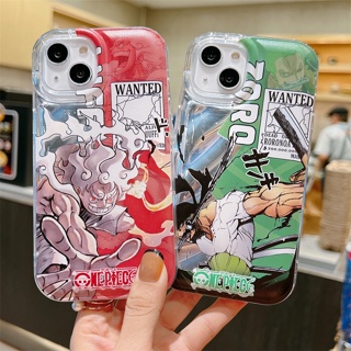 เคสไอโฟน เคสซิลิโคน iPhone 14 Pro Max iPhone 13 Pro Max iPhone 12 Pro Max iPhone 11 Pro Max Cartoon One Piece วันพีซ WANTED Zoro โซโล &amp; Luffy ลูฟี่ with Laser Paper Silicone Case