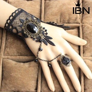 Ibn_สร้อยคอโชคเกอร์ สร้อยข้อมือ ต่างหู ประดับอัญมณีเทียม ลายดอกไม้ สไตล์โกธิคพังก์