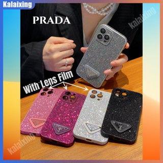 เคสโทรศัพท์มือถือ ลายโลโก้ Prada 3D พร้อมฟิล์มเลนส์ ด้านหลัง สําหรับ iPhone 14 13 Pro Max 12 Pro Max 11