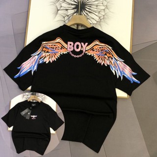 เสื้อยืดแขนสั้นลําลอง คอกลม ผ้าฝ้าย พิมพ์ลายปีก BOY LONDON สีดํา สีขาว แฟชั่นคู่รัก สําหรับผู้ชาย และผู้หญิง