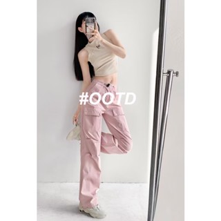 OOTD SHOP กางเกงขายาว คาร์โก้ กางเกง ผู้หญิงแฟชั่นเกาหลี A93L4GU