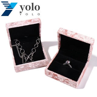 Yolo กล่องกํามะหยี่ ทรงสี่เหลี่ยม สีชมพู สําหรับใส่เครื่องประดับ แหวน ของขวัญ