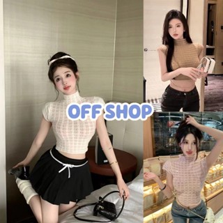 OFF SHOP พร้อมส่ง (OFF-52100) เสื้อถักไหมพรมแขนกุด คอเต่า เสื้อถักลายเล็กๆ 5สี