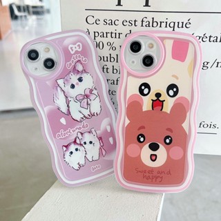 OPPO A78 A17 A77S A76 A96 A54 4G 5G A16 A16S A74 A95 A94 A93 A55 A53 A33 2020 A52 A72 A92 A15 A15S A31 A1K A12E A3S A9 A5 A7 A5S A12 A11K A57 2022 A83 A71 2018 A59 F11 Pro F9 F7 F1S F5 Cute Cartoon Bow Cat And Bear Fine Hole Waves Edge Phone Case 1STB 55