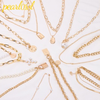 Pearl01 สร้อยคอโชคเกอร์ หลายชั้น สไตล์โบฮีเมียน วินเทจ สีทอง