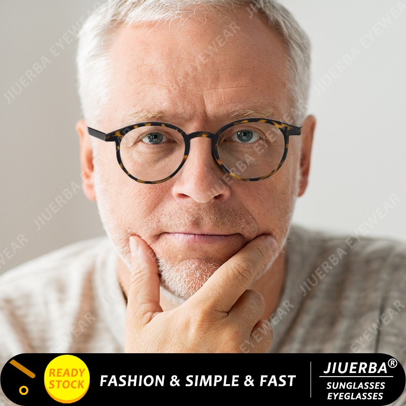 (JIUERBA) Vintage Small Round Frame Reading Glasses Men Western Fashion Leopard Plus Glasses Women