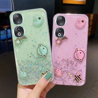 เคสโทรศัพท์มือถือแบบนิ่ม TPU ใส แต่งกลิตเตอร์ดาว อวกาศ สําหรับ Honor 90 Pro 5G