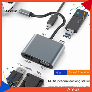 Are ฮับ Type-C 4 in 1 4K 1080P เอาท์พุท ถ่ายโอนข้อมูล เร็ว ใสมาก USB-C เป็น HDMI VGA USB30 PD สําหรับโฮมเธียเตอร์